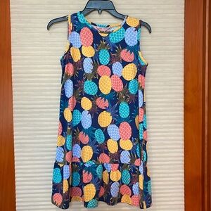 Child, navy pineapple print dress large 10/12 NWT Cook Street Hawaii Costco